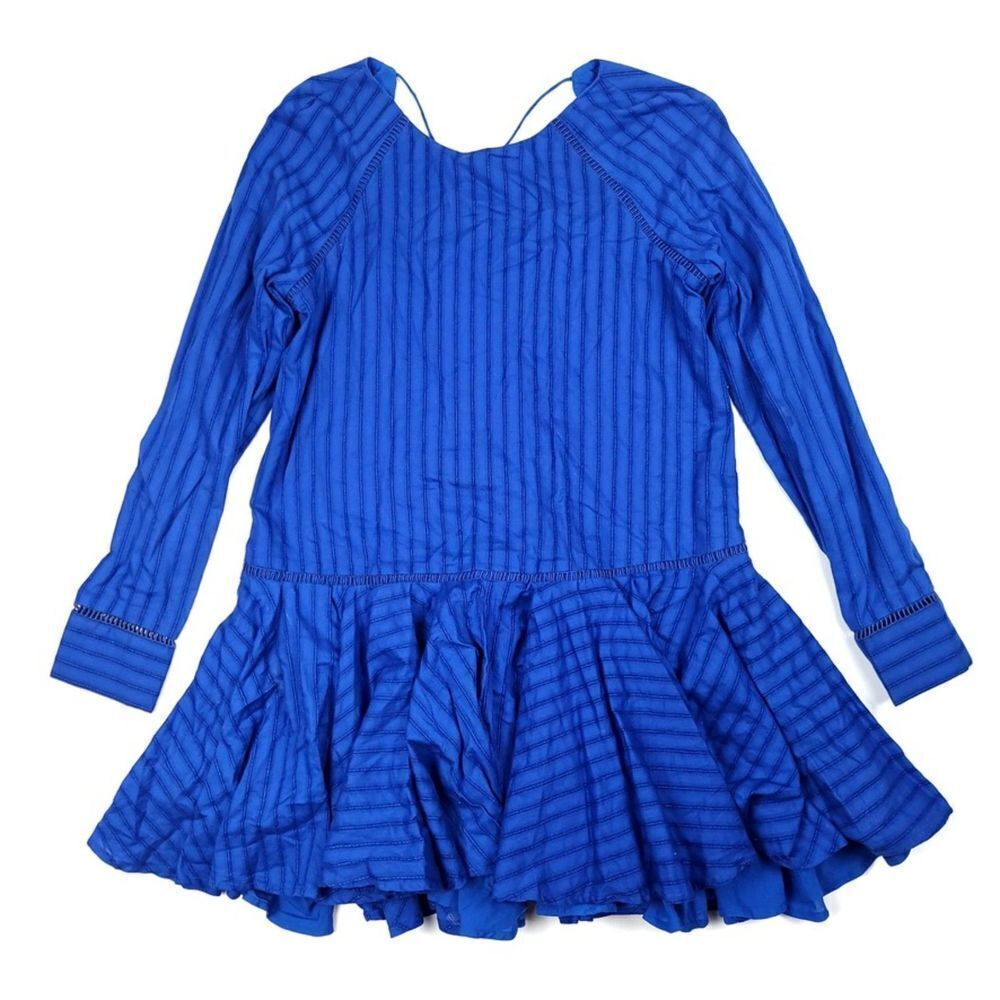 NWT Style Stalker Sandstorm Open Back Mini Shift Dress Indigo Blue Stripe Small